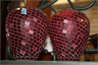 PAIR OF RED MOSAIC GLASS VASES