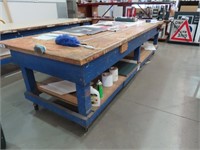 Solid Timber Mobile Layout Table w Under Storage