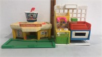 Vintage fisher price airport and kitchen playsets
