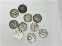 10 - 90% Silver Walking Liberty Half Dollars