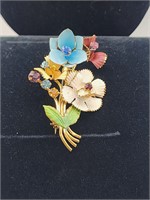 Gold Tone Flower Brooch- Made in Austria