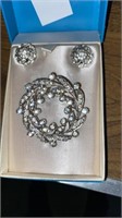 Birks Rhinestone pin with matching clip earrings