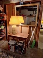 Wood Table, Lamp, Mirror, Sump Pumps