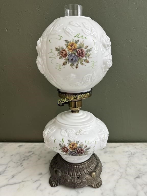 Vintage Puffy Rose Milk Glass Humiana Lamp, 22"