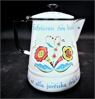 Vtg Berggren Folk Art Enamelware Coffee Pot 10"