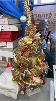 Vintage gold foil tinsel Christmas tree w/