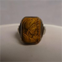 14k White Gold and Tigers Eye Cameo Ring