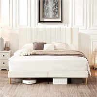 Flolinda Full Size Platform Bed Frame  Cream White