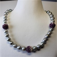 $240, S.Silver Akoya Pearl Crystal Bead Necklace