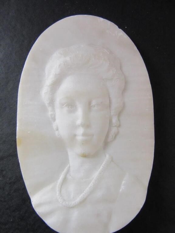 Carved Portrait in Alabaster 6"H x 3.75"W