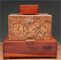 Vtg Jewelry Boxes- Flemish Pyrography, Cedar (3)