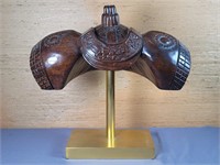 Asian carved wood helmet