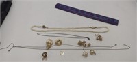 Vintage Gold Metal & Pearl Style Jewelry