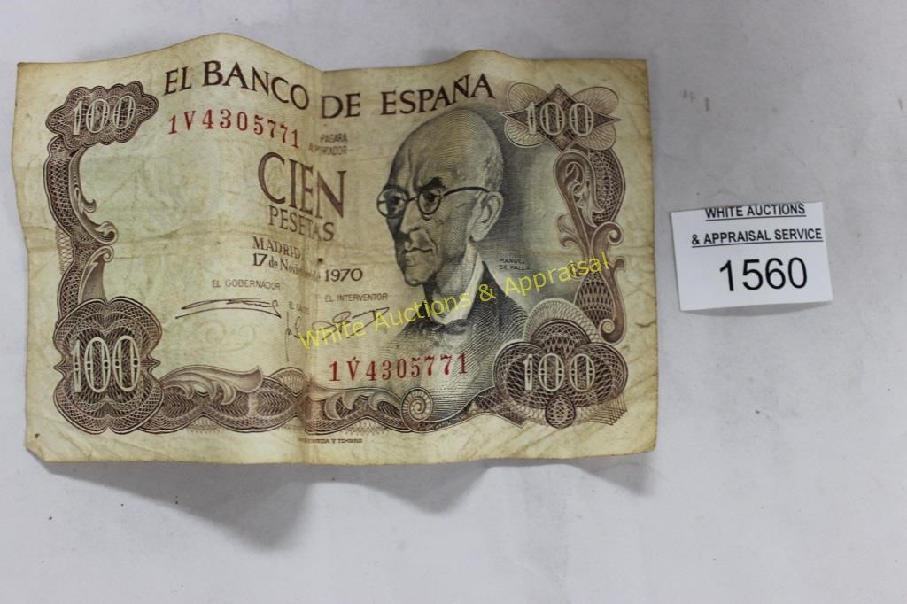 Bank Note El Banco De Espano Spain Cien Desetas