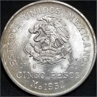 1952 Mexico 5 Pesos Silver Crown Gem BU