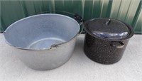 Large Grey Graniteware Bowl & Pot