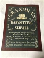 Tin Sign Wall Hanger Grandmas Babysitting Service