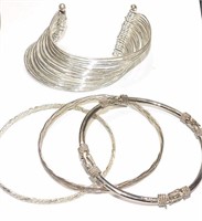 Lot of 4 Vintage Silver Bangle & Cuff Bracelets