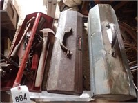 (2) Metal Tool Boxes, Metal Tray w/ Claw Hammer,