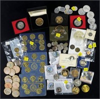 Lot, coins and tokens, small bank
