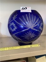 Big Blue Cut Glass Round Vase