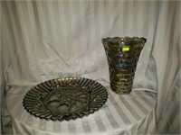 2 Piece lof of Vintage Carnival Glass Vase & More