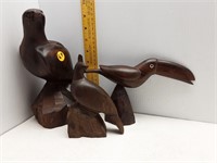 3-BLACK WALNUT CARVED BIRDS