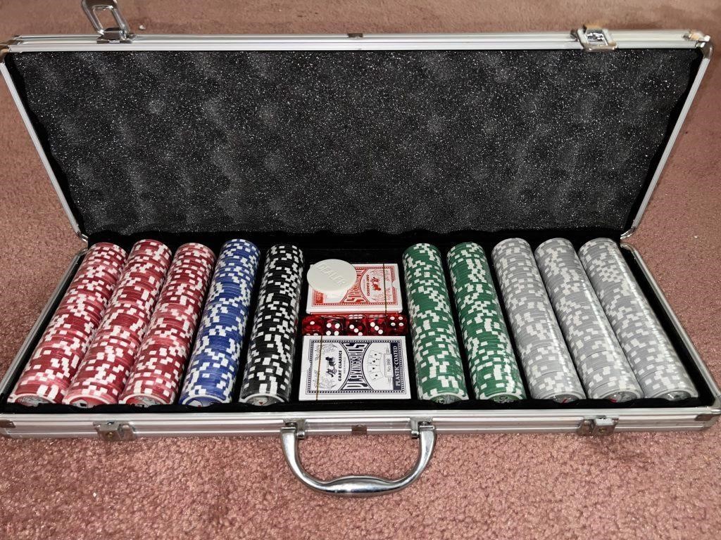 Poker Set in Case with Chips Cards & Dice
