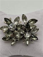 1950's Smoky & Clear Prong Set Rhinestone Brooch