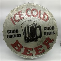 (GH) Metal Ice Cold Beer Sign  Cap 16" Round