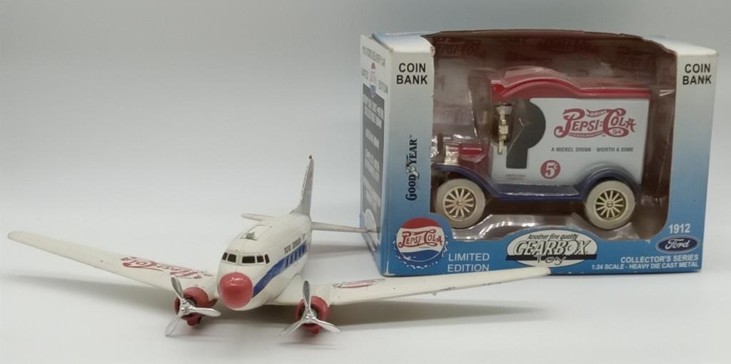 (GH) Metal  Pepsi Airplane & Coin Bank Ford
