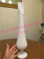 white hobnail art glass vase ~21in tall