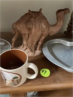 CAMEL STATUE, HEART PLATE, AND COFFEE CUP