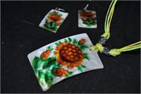 sunflower necklace and earring set