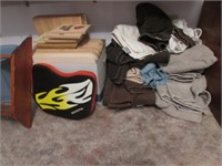 all linens,towels,wood items & wall shelf
