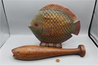 FUNKY Carved Wooden Fish Toothpick Holder & Statue