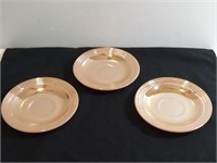 3pc Peach Lusterware Saucers Fire King Flower