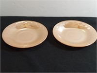 2pc Peach Lusterware Saucers Fire King Laurel