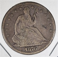 1876-CC SEATED HALF DOLLAR, VG/FINE