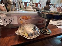 SILVER LADLE, CLAM SHELL BOX AND SERVING DISH