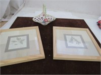 2) 10 x 10 Leaf Prints Framed, Small Hand Painted