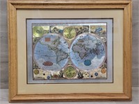Silver Etched Framed World Map