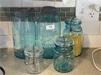 Group of five Ball fruit jars