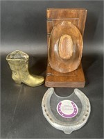 Brass Boot, Horseshoe & Cowboy Hat Bookend