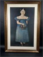 Girl in Blue Dress Lithograph Framed