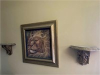 Framed Lion Picture & Shelves