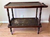 Vintage Wooden Llama Carved Tea Cart with Wheels