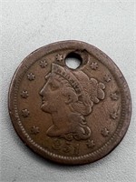 1851 Large Cent w/ Hole