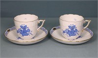 (2) Herend Porcelain Cup + Saucer Sets