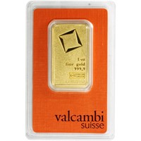 One Ounce: Valcambi Suisse Mint .999 Fine Gold Bar